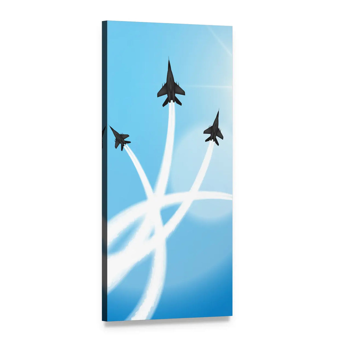 Fighter Jets Performing Acrobatics Vertical Canvas Wall Art, 1 panel 1 Vertical layout gallery wrapped canvas set, angled product view