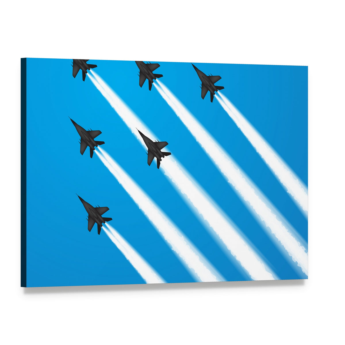 Six Fighter Jets in Formation Canvas Wall Art, single panel gallery wrapped canvas, angled product view
