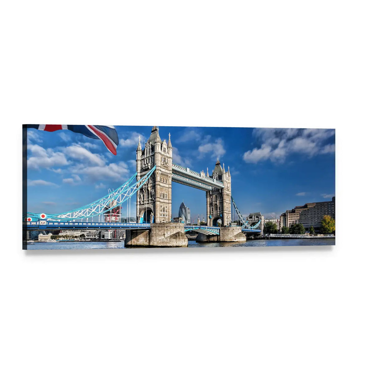 Tower Bridge Over the Thames, London Panoramic Canvas Wall Art, single panel gallery wrapped canvas, angled product view