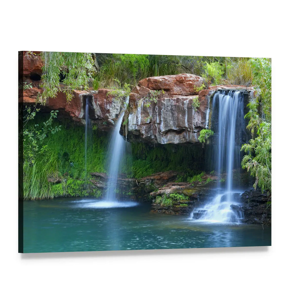 Fern Pool Waterfall Canvas Wall Art, single panel gallery wrapped canvas, angled product view