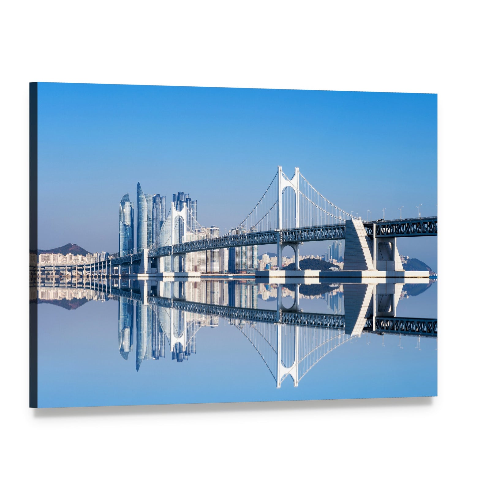 Gwangan Bridge Reflection Canvas Wall Art, single panel gallery wrapped canvas, angled product view