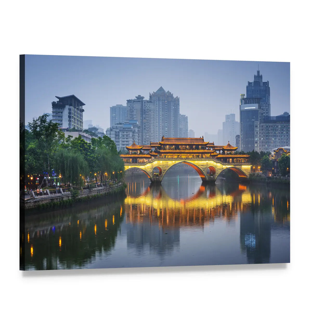Anshun Bridge on Jin River Chengdu Canvas Wall Art, single panel gallery wrapped canvas, angled product view