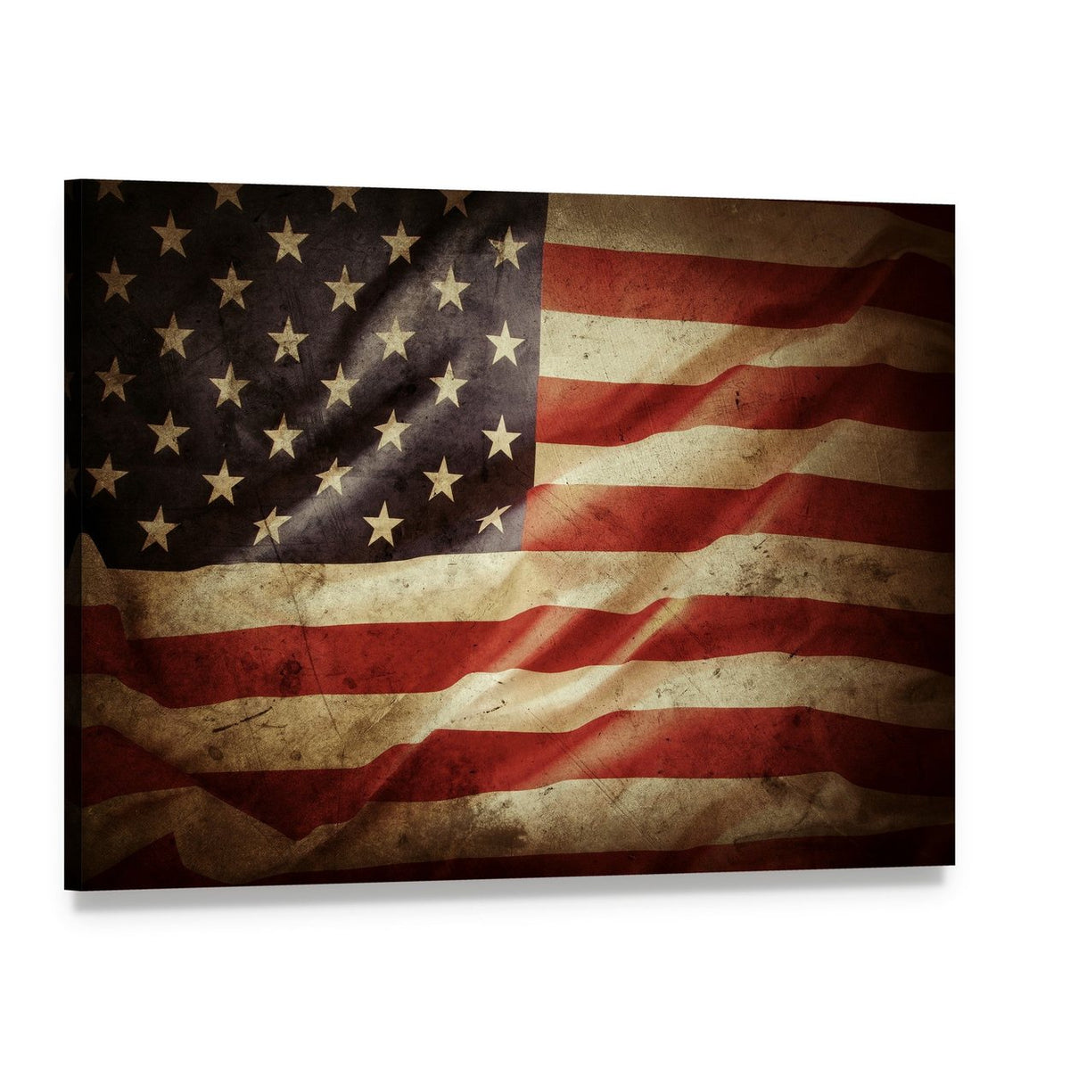 Grunge American Flag Close-up Canvas Wall Art, single panel gallery wrapped canvas, angled product view