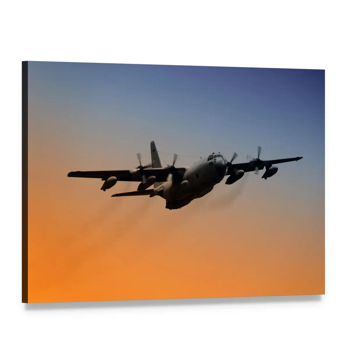C-130 Hercules Silhouette at Golden Hour Canvas Wall Art, single panel gallery wrapped canvas, angled product view