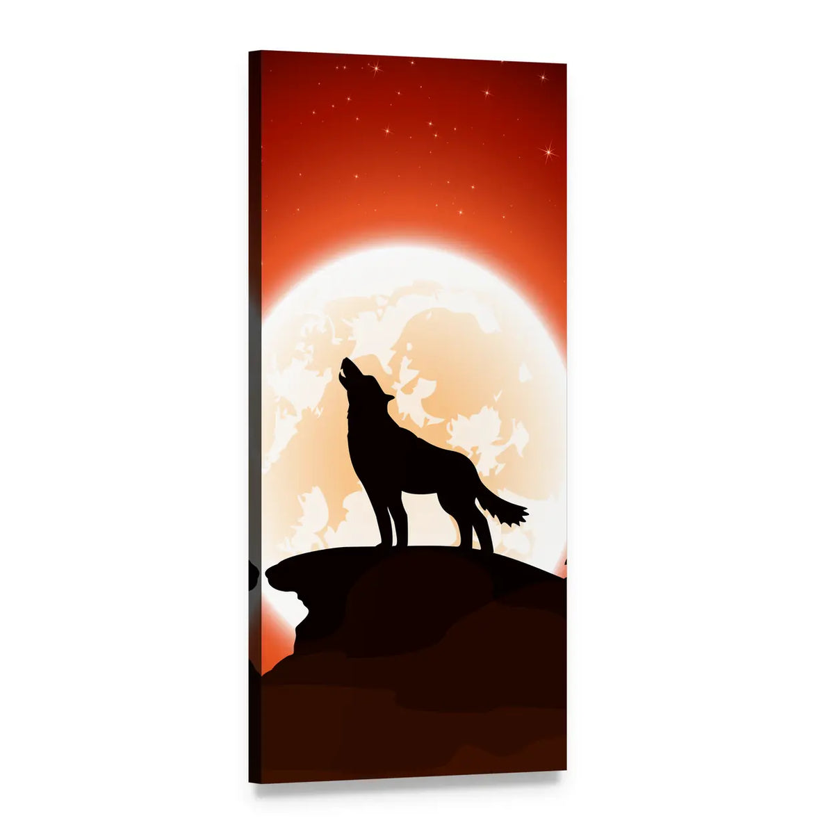 Howling Wolf Under Red Moon Vertical Canvas Wall Art, 1 panel 1 Vertical layout gallery wrapped canvas set, angled product view