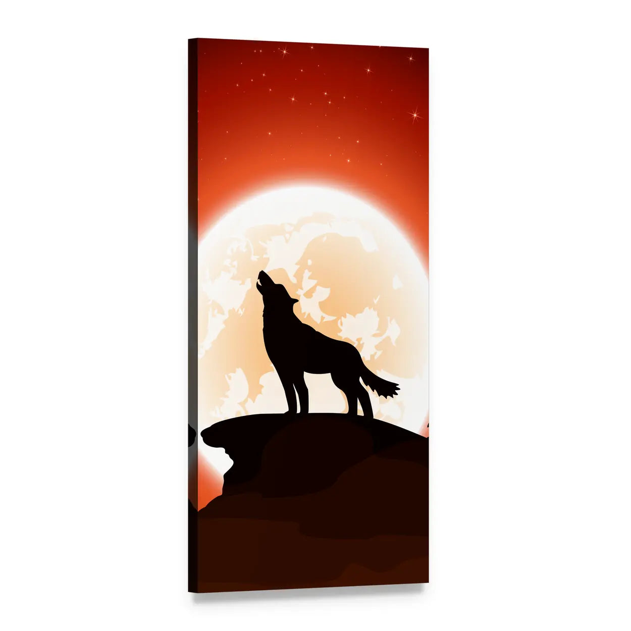 Howling Wolf Under Red Moon Vertical Canvas Wall Art, 1 panel 1 Vertical layout gallery wrapped canvas set, angled product view
