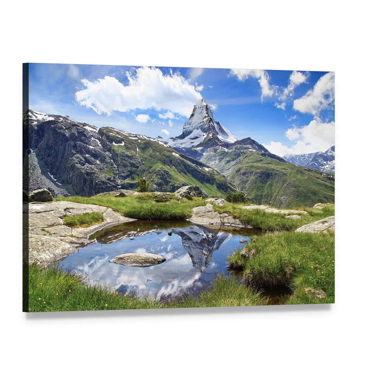 Stellisee Lake Reflection with Matterhorn Canvas Wall Art, single panel gallery wrapped canvas, angled product view