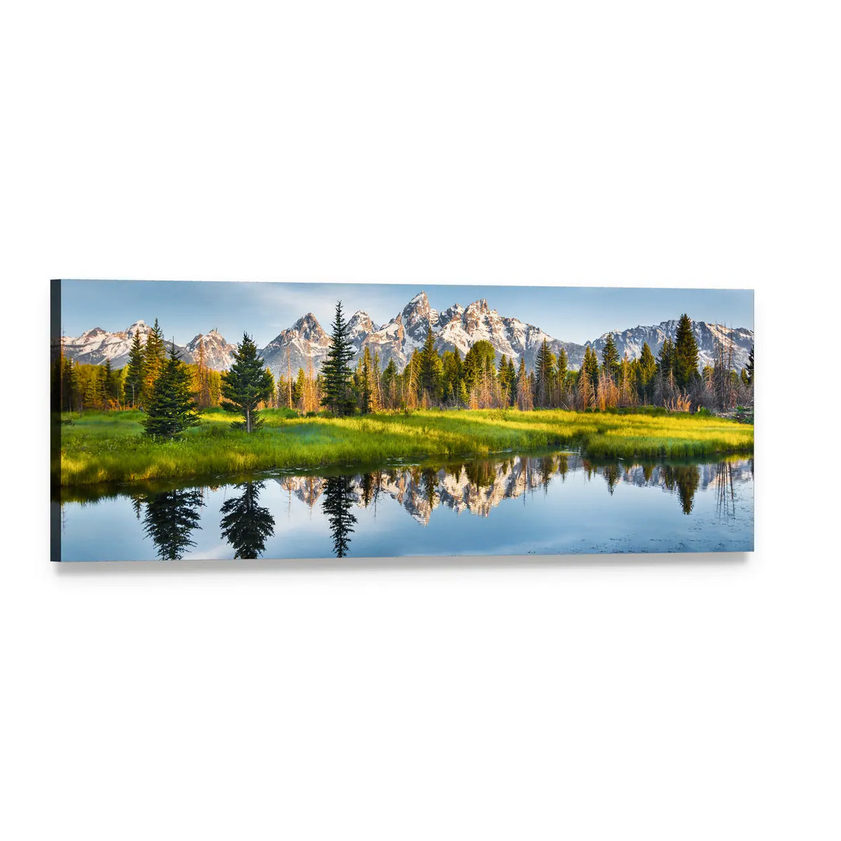 Grand Teton Range, Us Rockies Panoramic Canvas Wall Art, single panel gallery wrapped canvas, angled product view