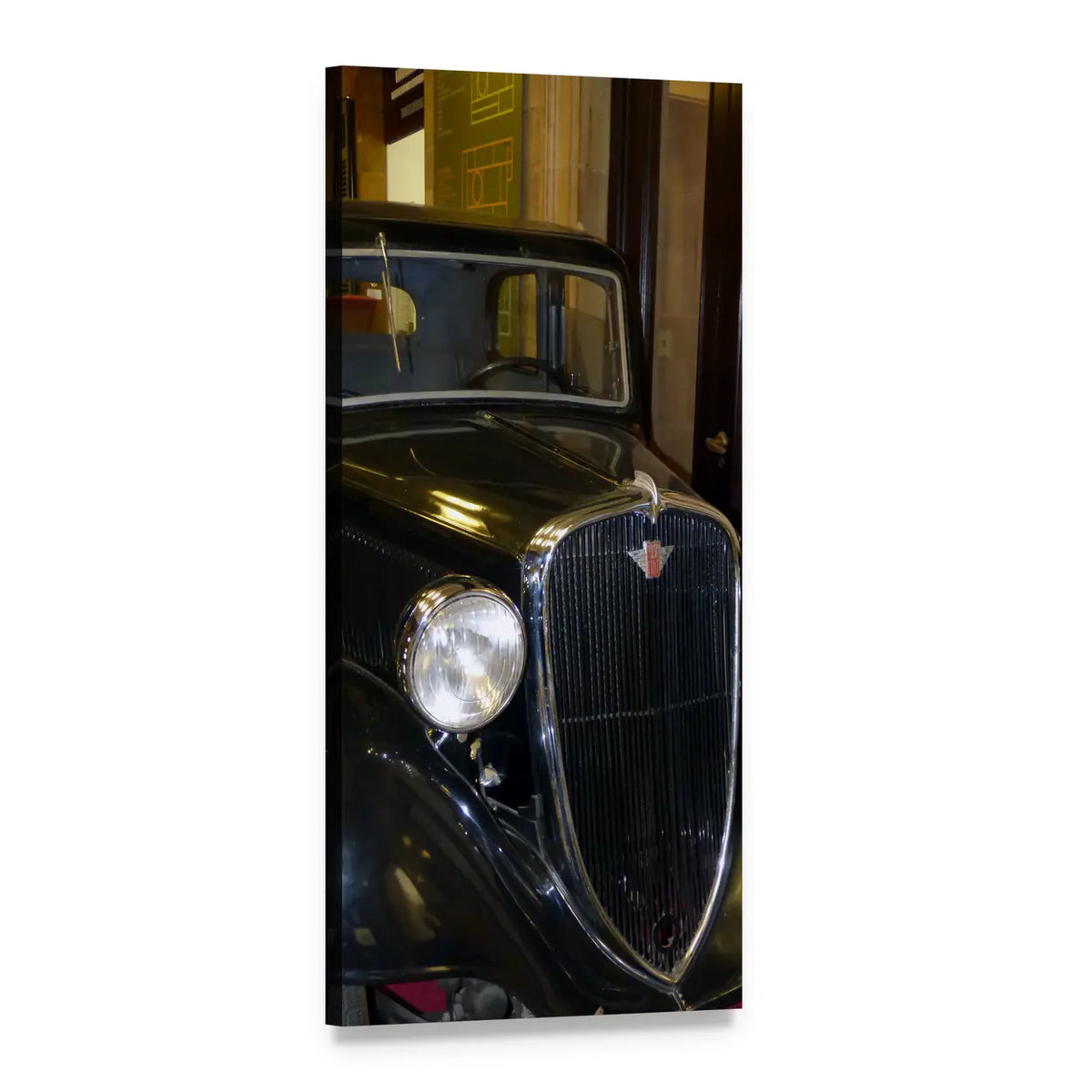 Vintage Car Grille and Headlight Vertical Canvas Wall Art, 1 panel 1 Vertical layout gallery wrapped canvas set, angled product view