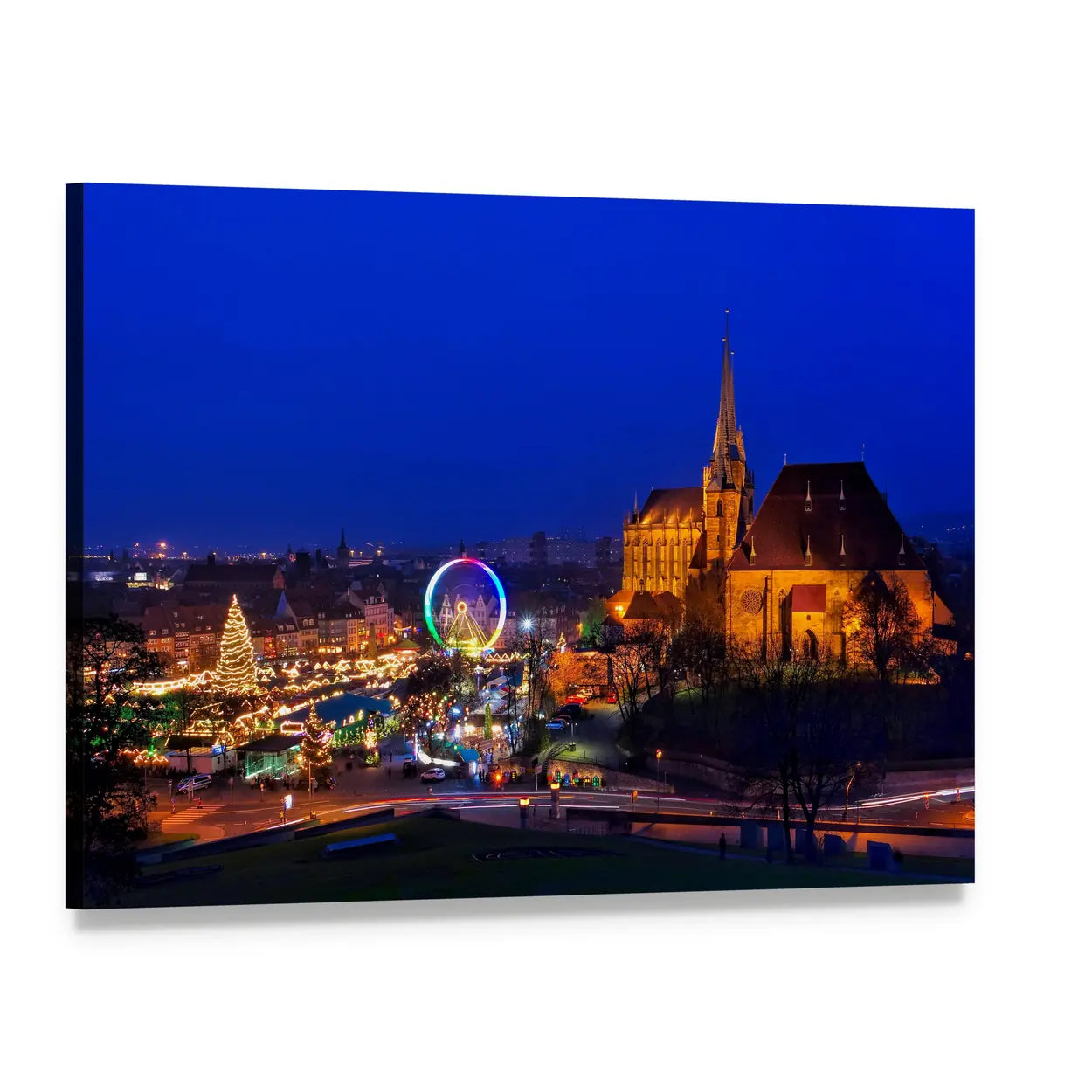 Erfurt Christmas Market at Night Canvas Wall Art, single panel gallery wrapped canvas, angled product view