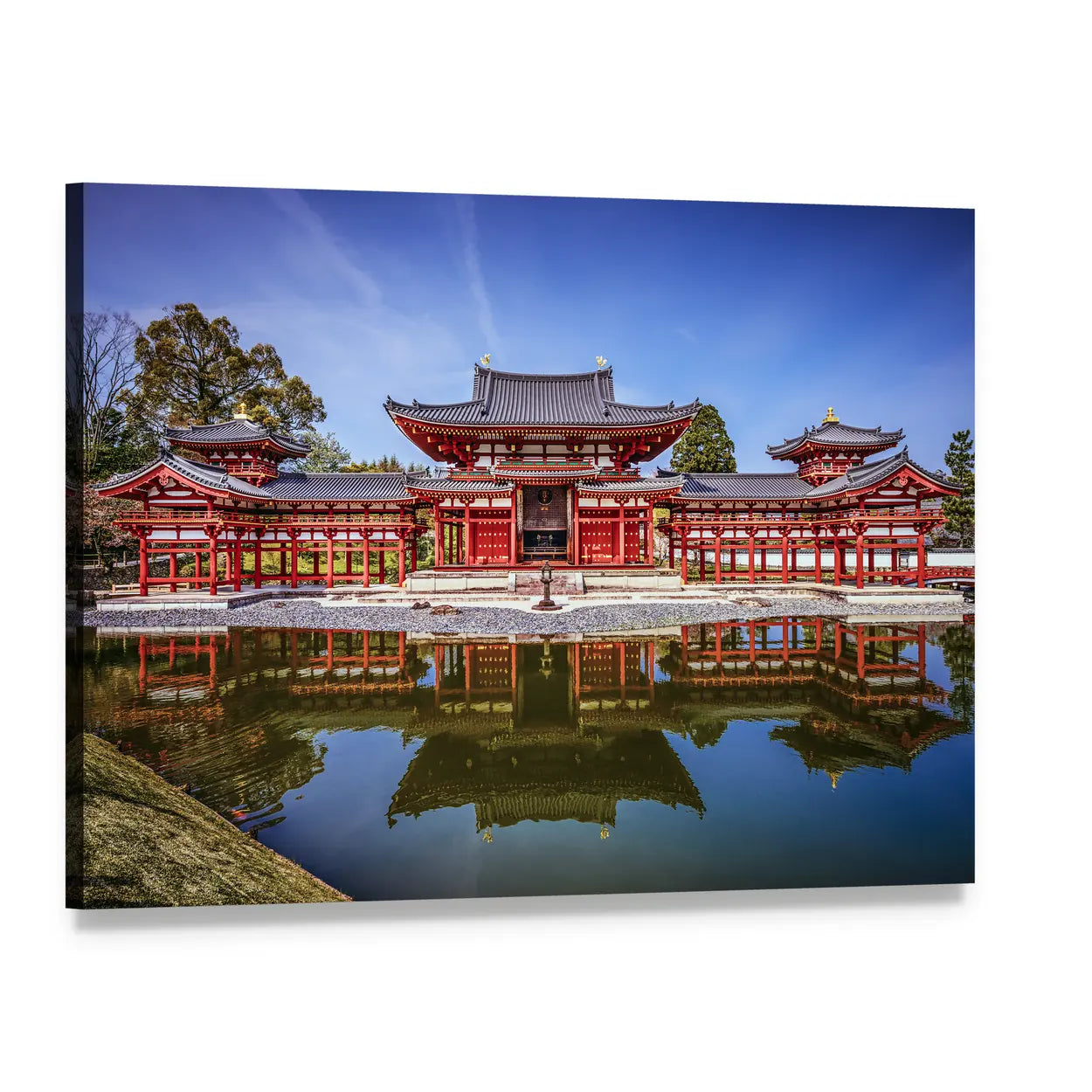 Byodo-in Temple Phoenix Hall Reflection Canvas Wall Art, single panel gallery wrapped canvas, angled product view
