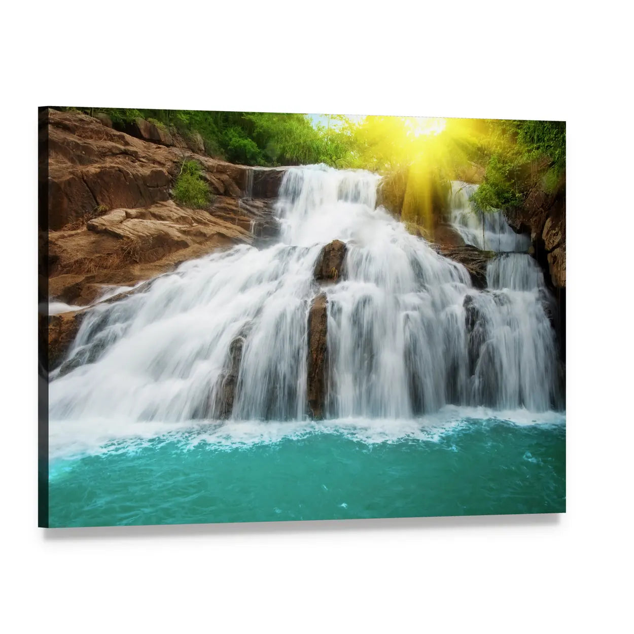 Waterfall Pool in Rainforest Canvas Wall Art, single panel gallery wrapped canvas, angled product view