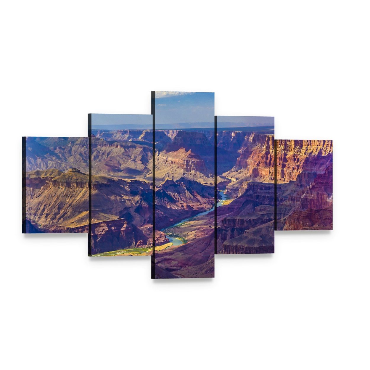 Grand Canyon with Colorado River Canvas Wall Art, 5 panel 5 Star layout gallery wrapped canvas set, angled product view