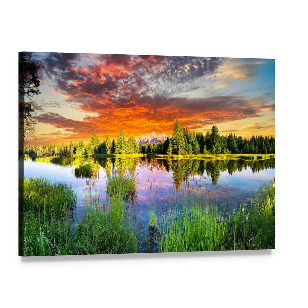 Snake River and Tetons at Sunset Canvas Wall Art, single panel gallery wrapped canvas, angled product view