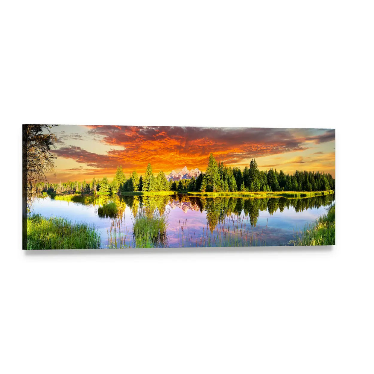 Snake River and Tetons Panoramic Canvas Wall Art, single panel gallery wrapped canvas, angled product view