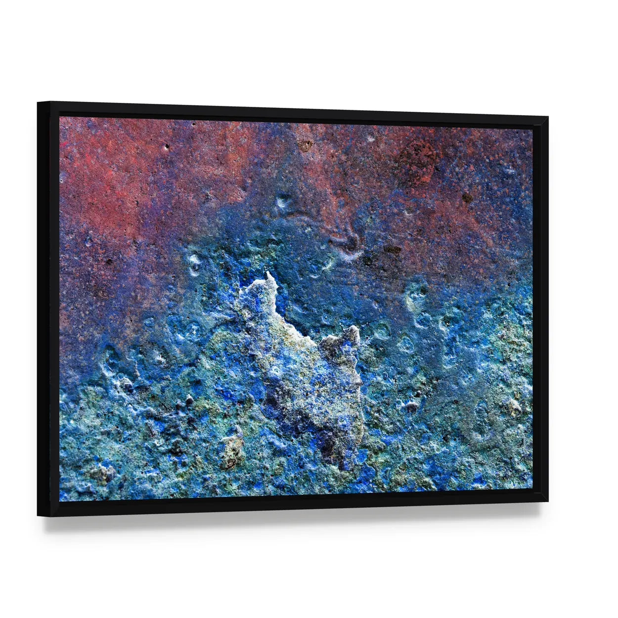 Rusted Metallic Texture Canvas Wall Art, framed canvas in a black floater frame, angled product view