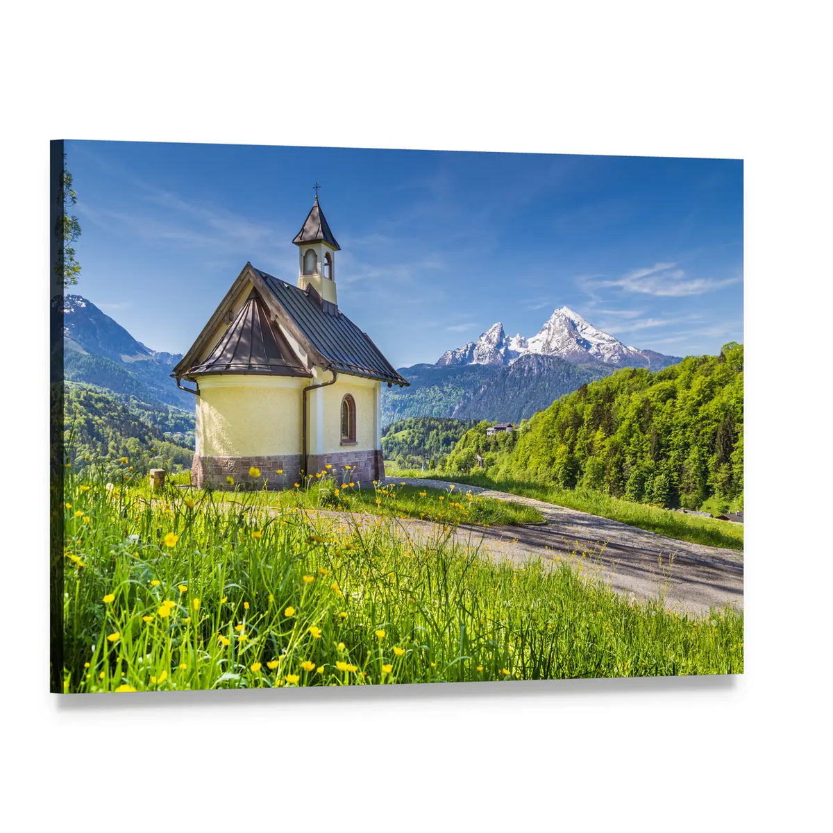Chapel in Berchtesgaden Canvas Wall Art, single panel gallery wrapped canvas, angled product view