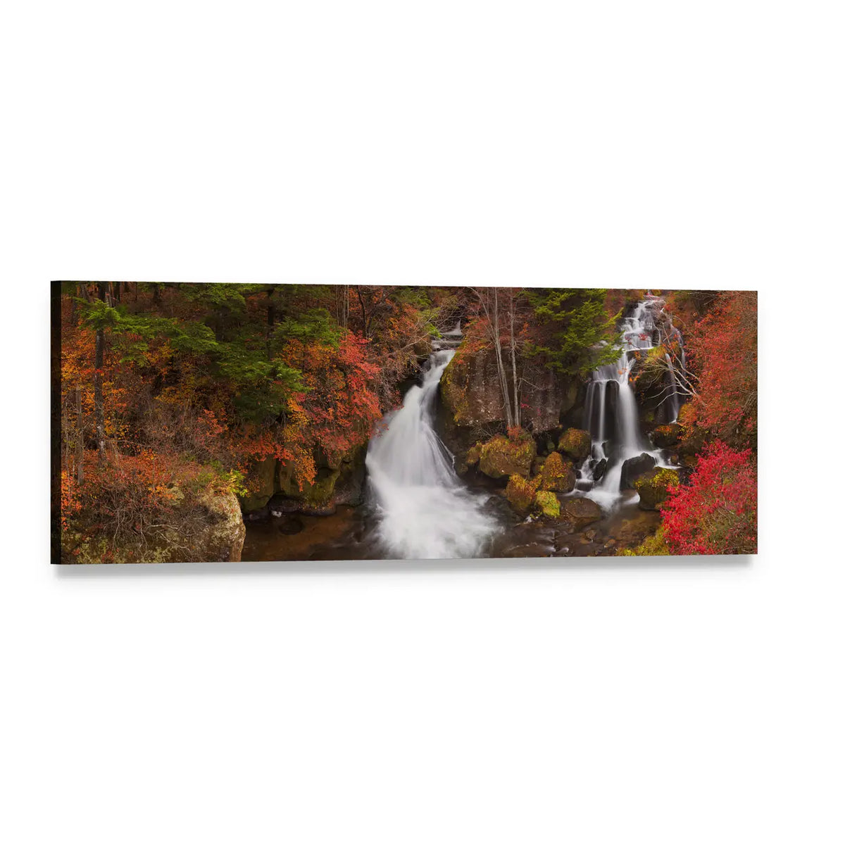 Ryuzu Falls Japan Autumn Waterfall Panoramic Canvas Wall Art, single panel gallery wrapped canvas, angled product view