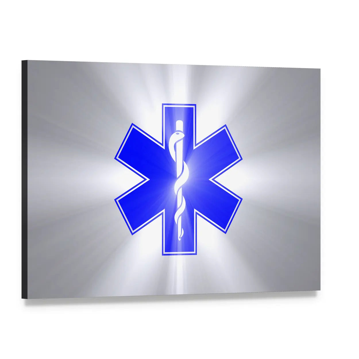 Star of Life with Rod of Asclepius Canvas Wall Art, single panel gallery wrapped canvas, angled product view