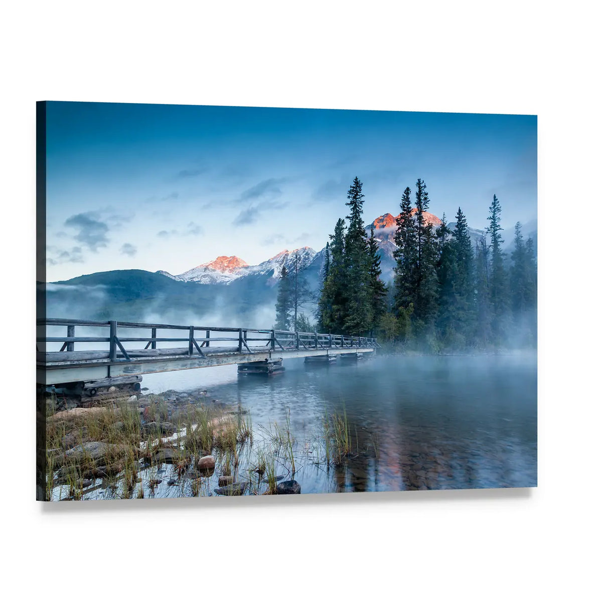 Foggy Pyramid Lake at Dawn Canvas Wall Art, single panel gallery wrapped canvas, angled product view