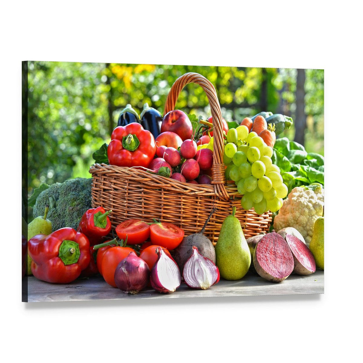 Organic Vegetables & Fruits Canvas Wall Art, single panel gallery wrapped canvas, angled product view
