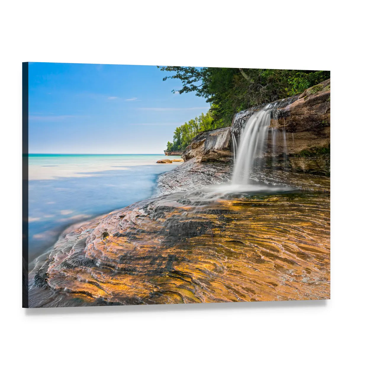 Elliot Waterfall Over Coastal Rocks Canvas Wall Art, single panel gallery wrapped canvas, angled product view