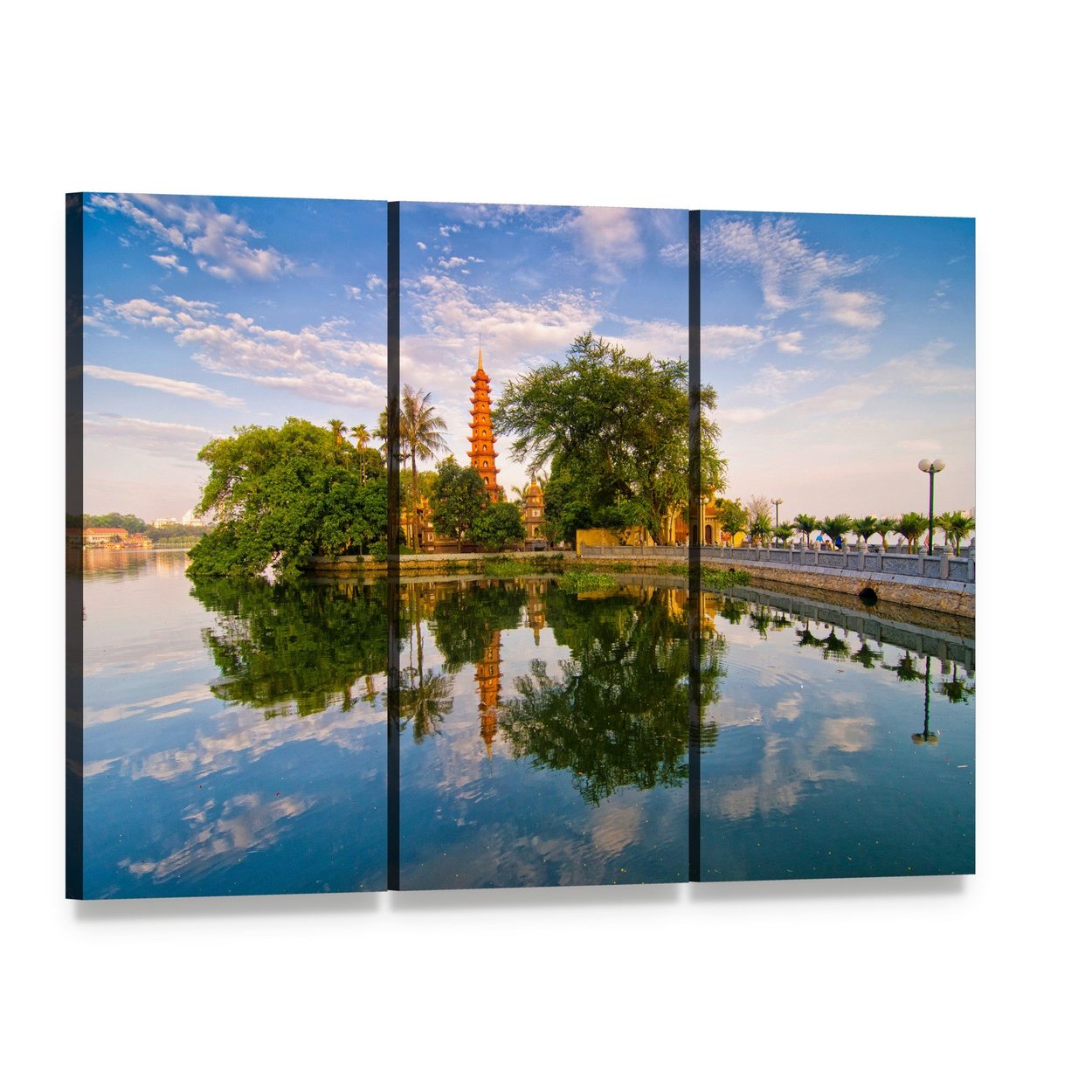 Tran Quoc Pagoda in Hanoi Canvas Wall Art, 3 panel 3 Horizontal layout gallery wrapped canvas set, angled product view