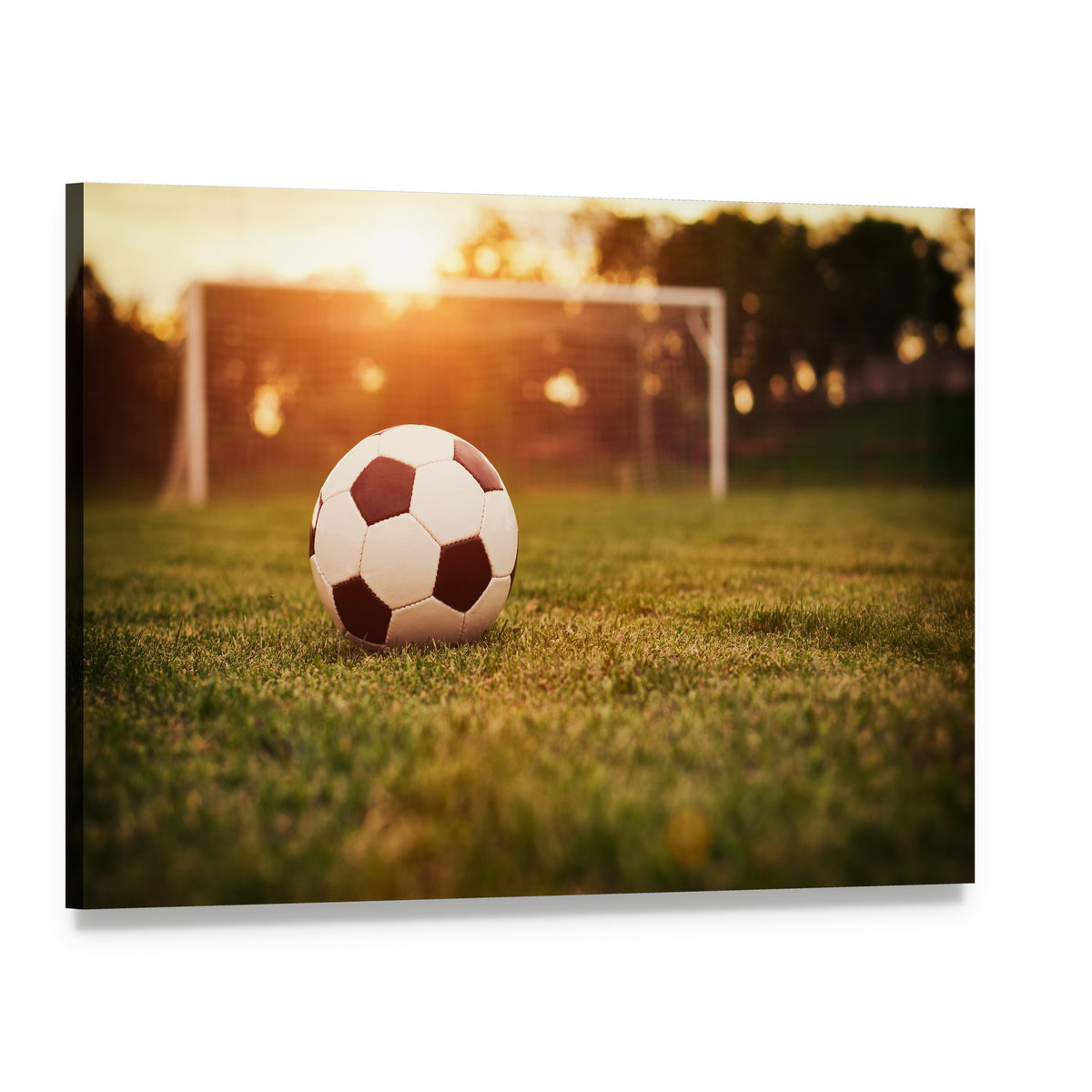 Soccer at Sunset Canvas Wall Art, single panel gallery wrapped canvas, angled product view