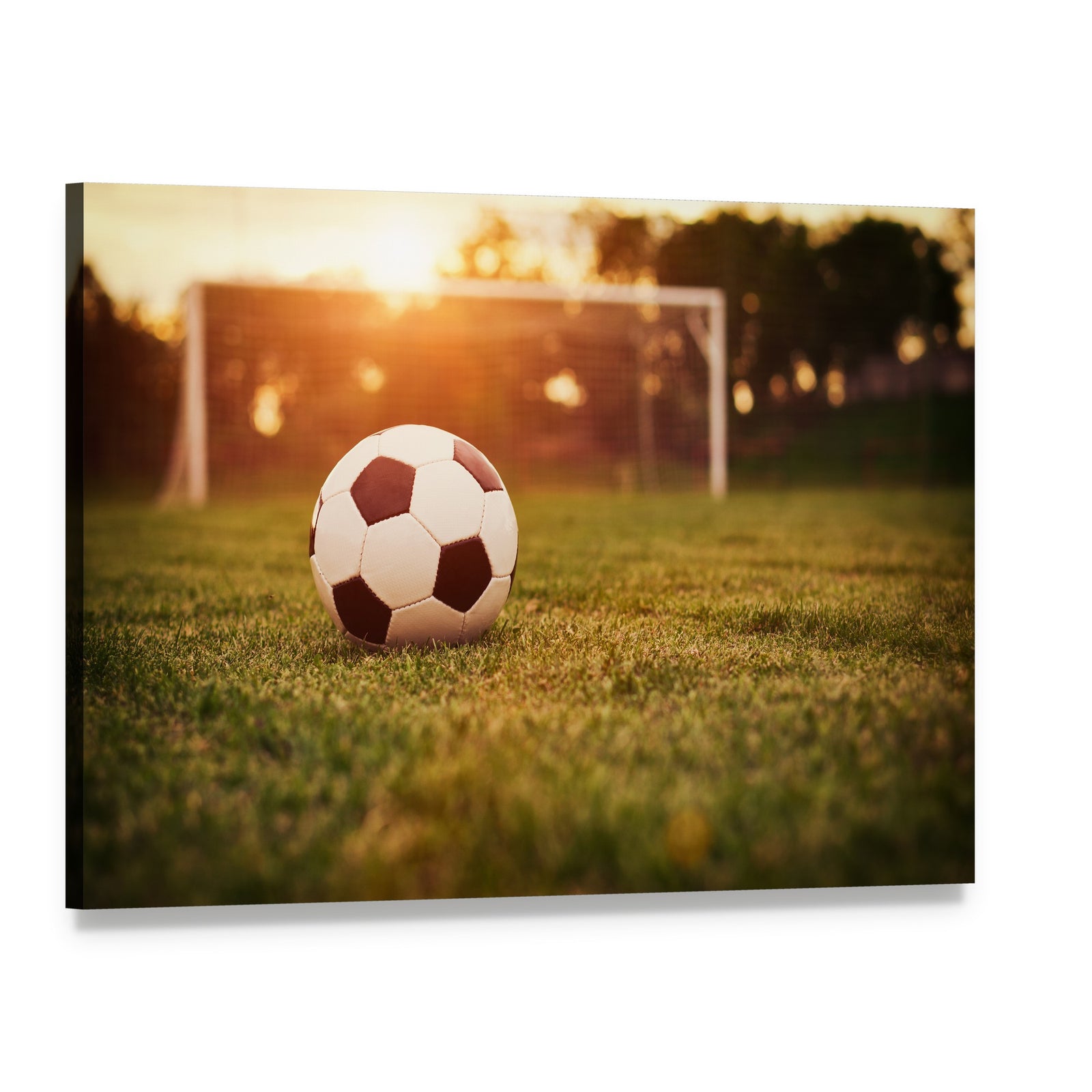 Soccer at Sunset Canvas Wall Art, single panel gallery wrapped canvas, angled product view