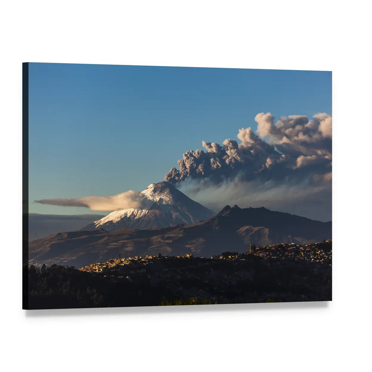 Cotopaxi Volcano Eruption with Snow-capped Peaks Canvas Wall Art, single panel gallery wrapped canvas, angled product view