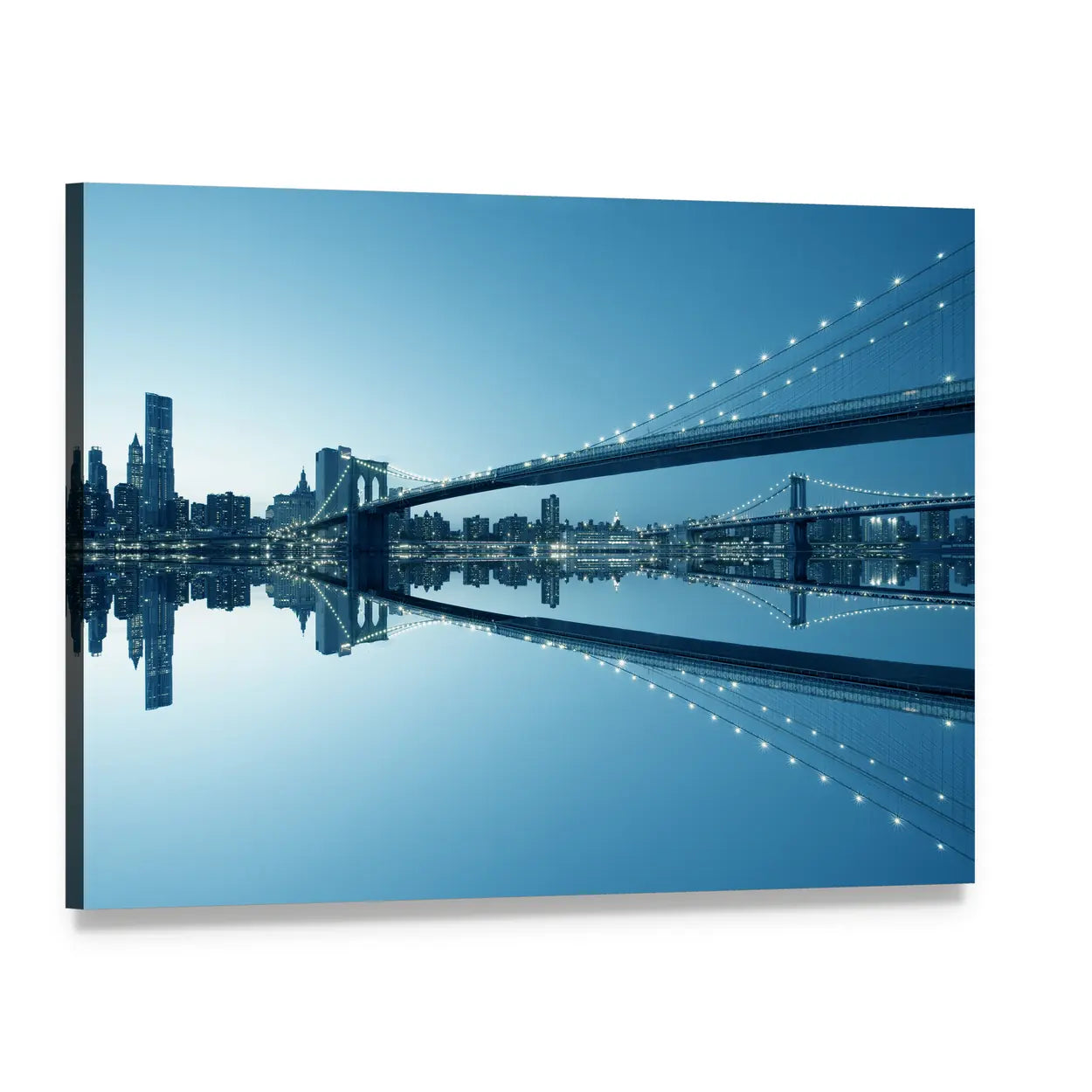 Brooklyn Bridge with Manhattan Skyline at Night Canvas Wall Art, single panel gallery wrapped canvas, angled product view