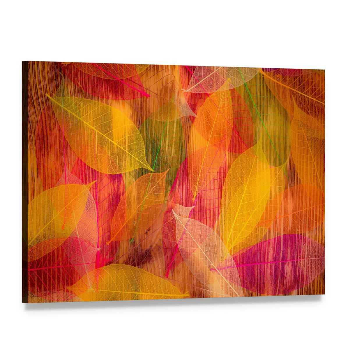 Autumn Leaves Abstract Canvas Wall Art, single panel gallery wrapped canvas, angled product view