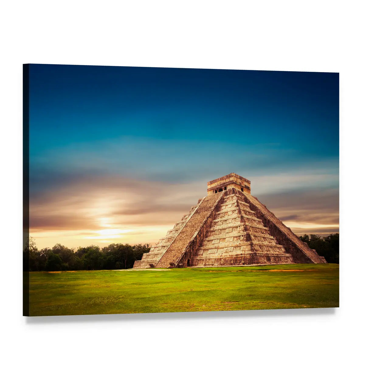 Temple of Kukulkan at Chichen Itza Canvas Wall Art, single panel gallery wrapped canvas, angled product view