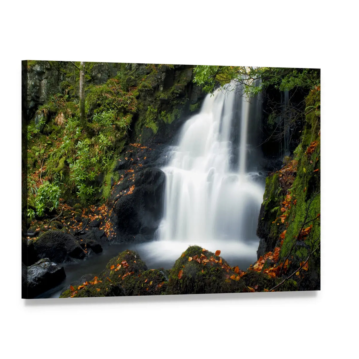 Tobermory Waterfall with Mossy Rocks Canvas Wall Art, single panel gallery wrapped canvas, angled product view