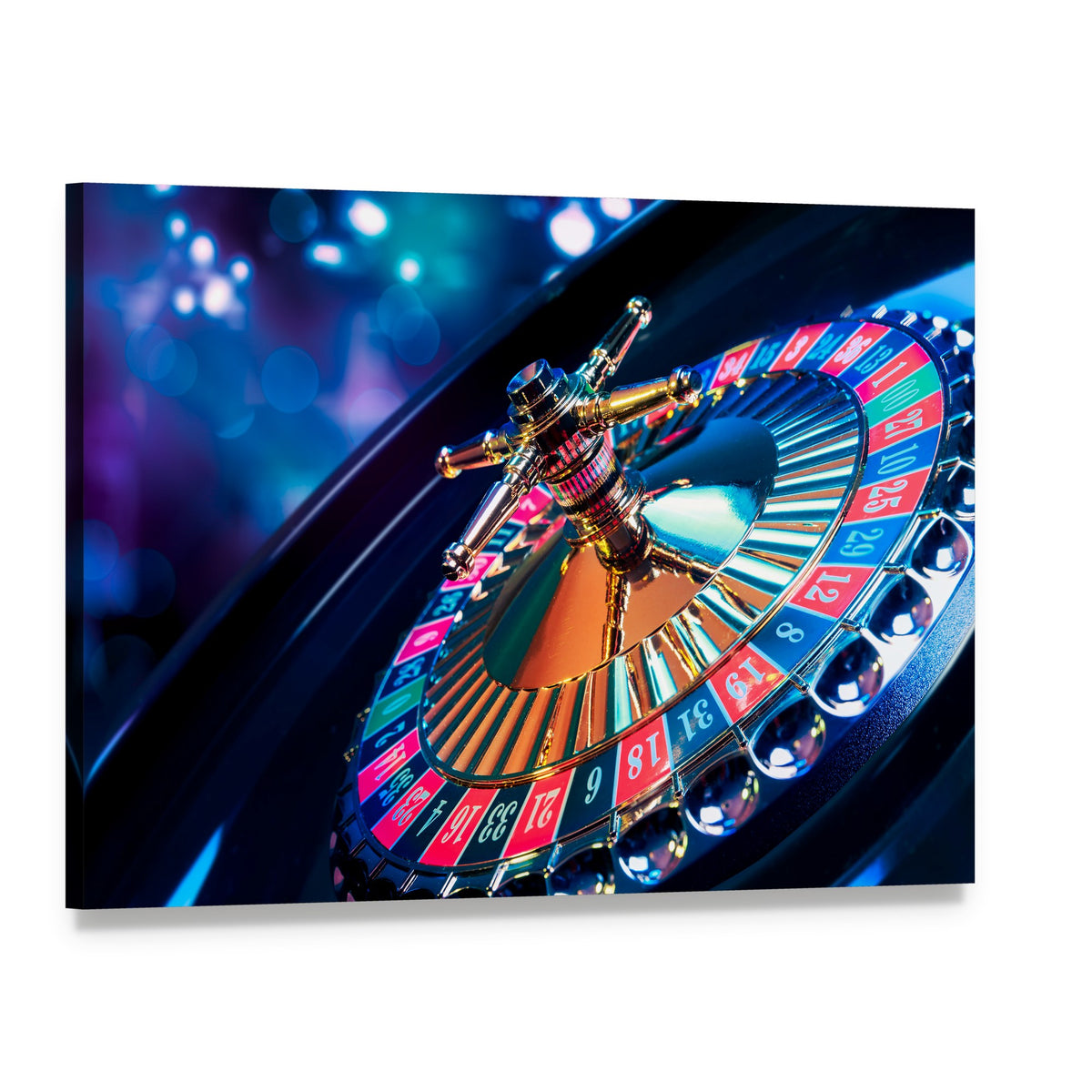 Casino Roulette Canvas Wall Art, single panel gallery wrapped canvas, angled product view