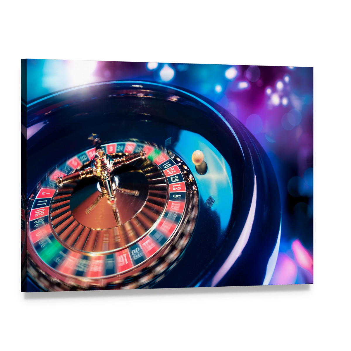 Casino Roulette in Motion Canvas Wall Art, single panel gallery wrapped canvas, angled product view