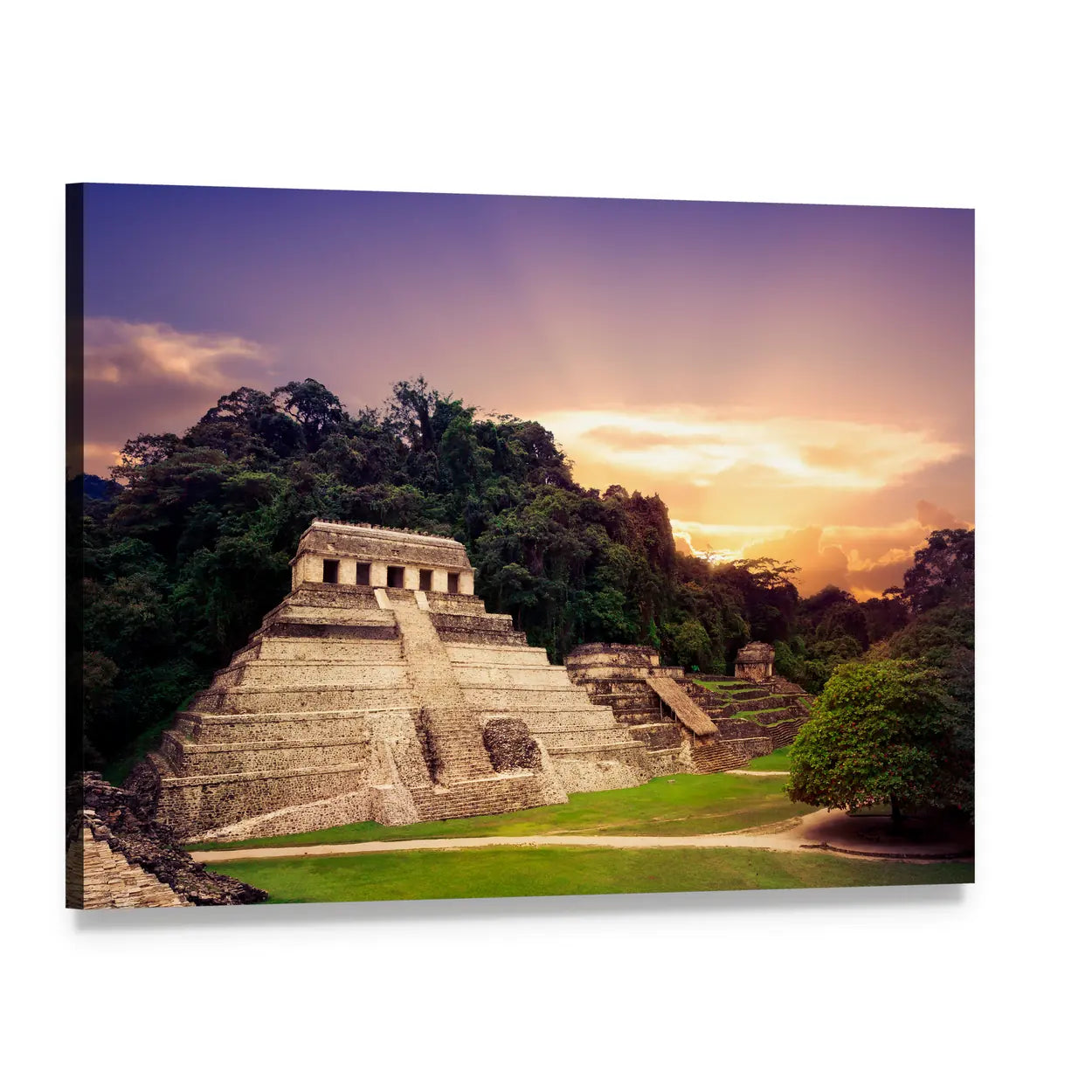 Palenque Ruins at Sunset Canvas Wall Art, single panel gallery wrapped canvas, angled product view
