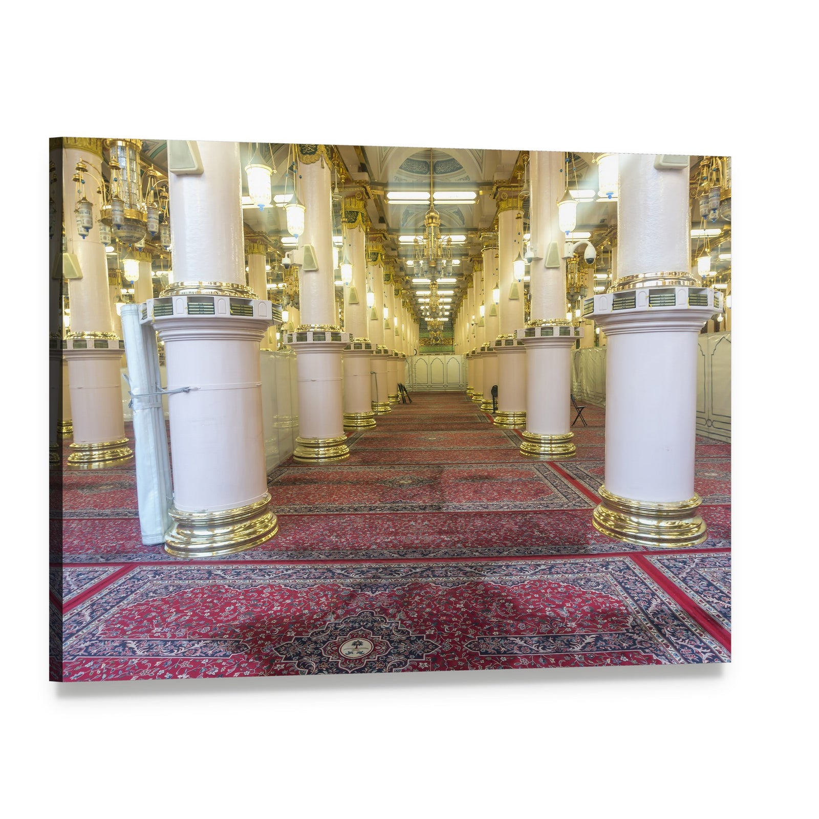 Masjid-e-nabawi Interior Canvas Wall Art, single panel gallery wrapped canvas, angled product view
