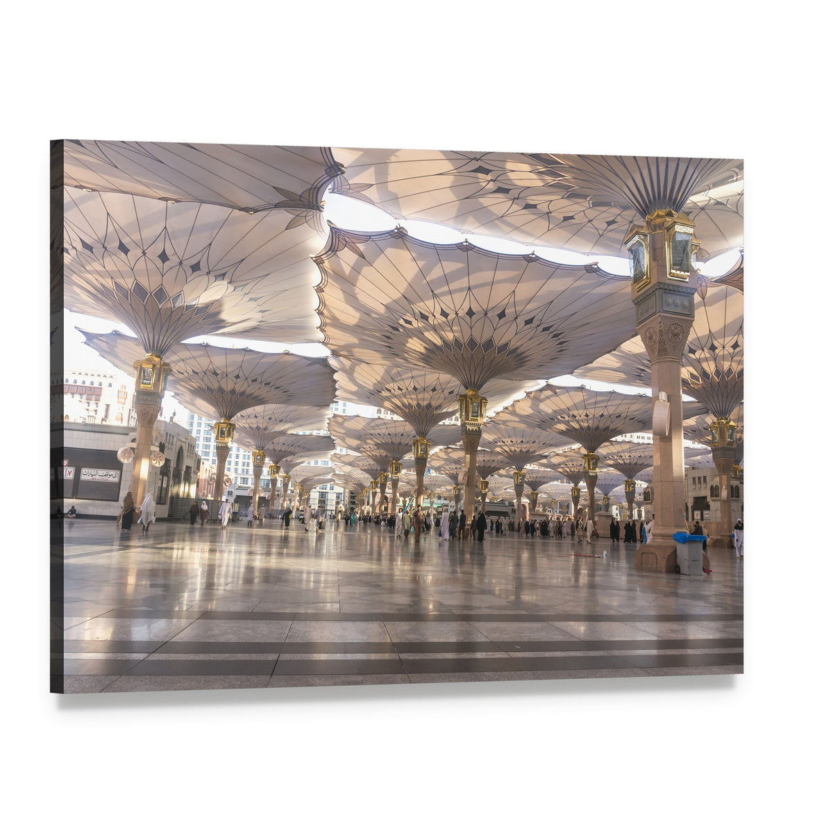 Umbrellas at Nabawi Mosque in Medina Canvas Wall Art, single panel gallery wrapped canvas, angled product view