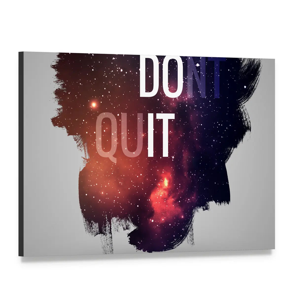 Don't Quit Nebula Quote Canvas Wall Art, single panel gallery wrapped canvas, angled product view
