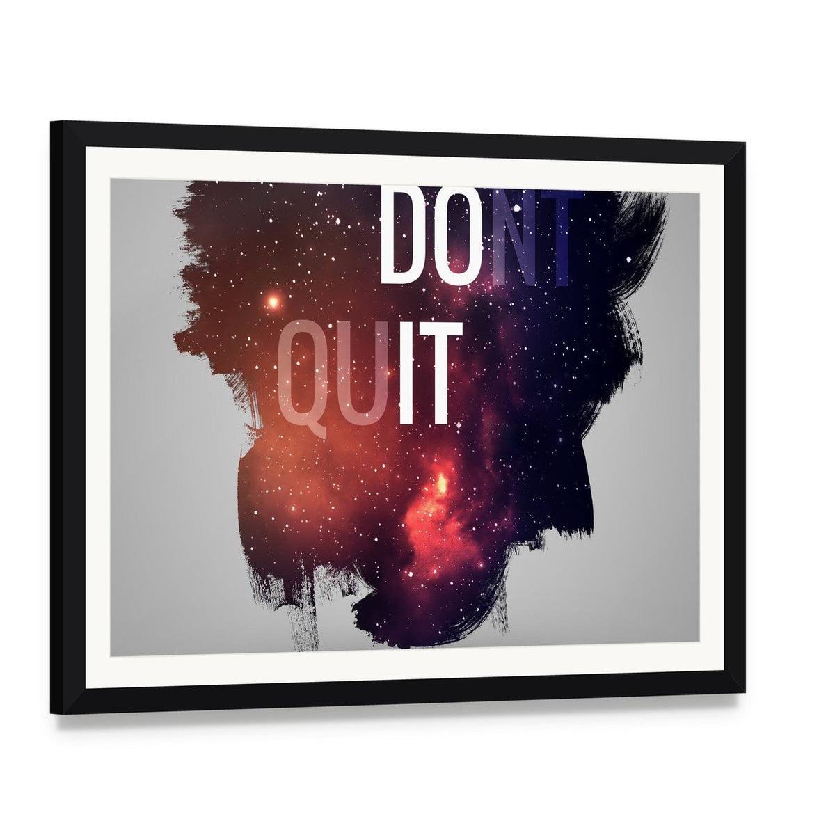Don't Quit Motivational Quote Canvas Wall Art, framed print with white mat and black frame, angled product view