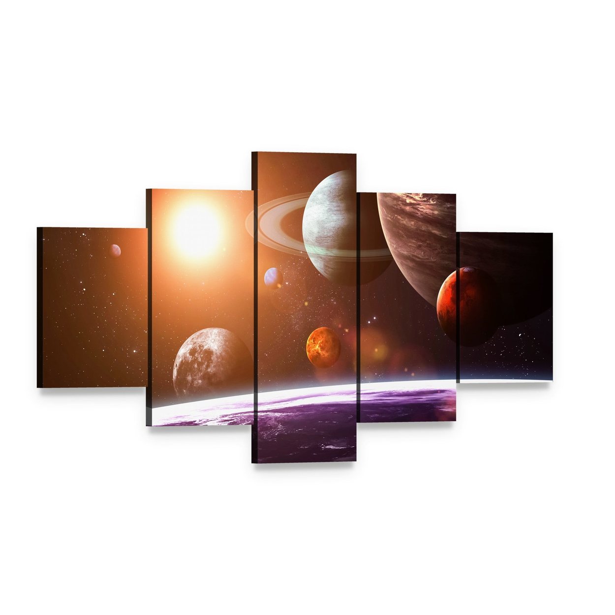 Solar System Canvas Wall Art, 5 panel 5 Star layout gallery wrapped canvas set, angled product view