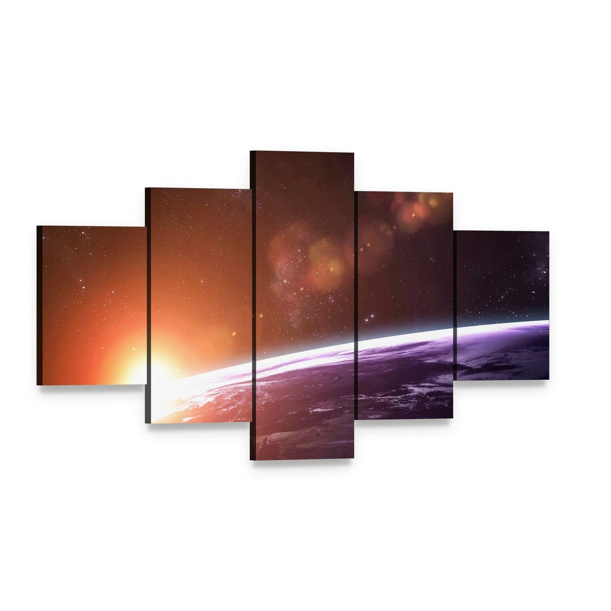 Sunset on Planet Earth Canvas Wall Art, 5 panel 5 Star layout gallery wrapped canvas set, angled product view