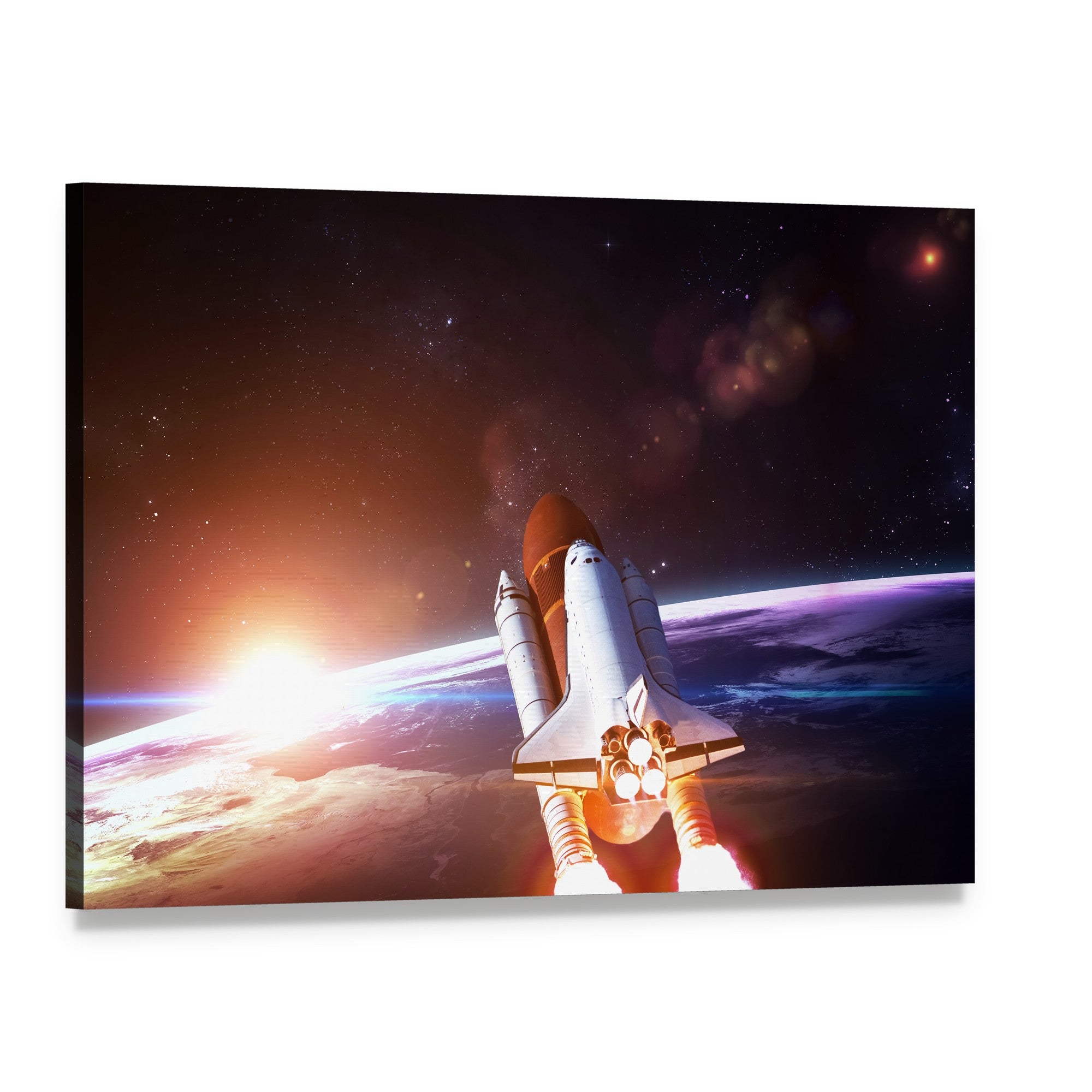 Space Shuttle Taking Off on a Mission Canvas Wall Art, single panel gallery wrapped canvas, angled product view