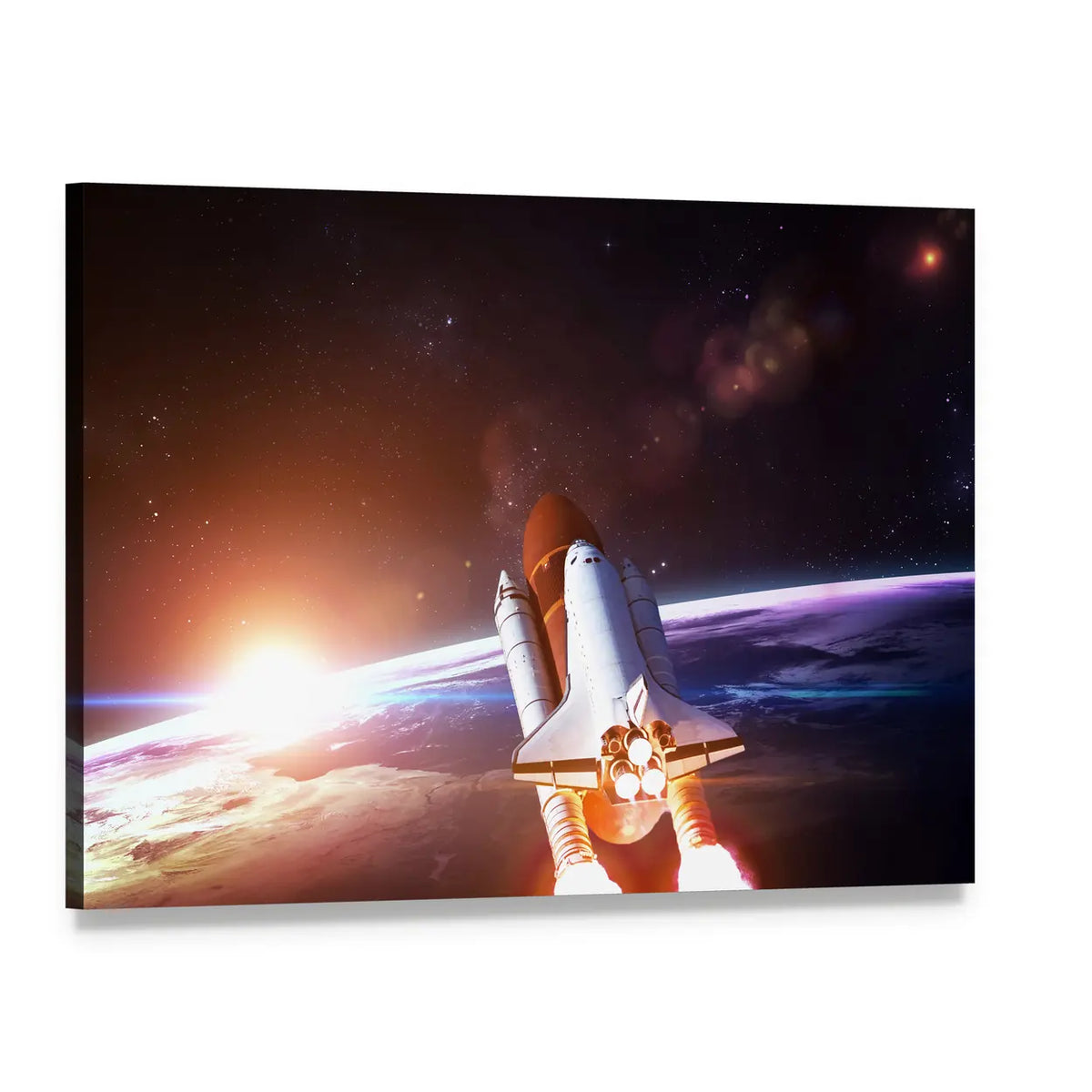 Space Shuttle Launch Over Earth Canvas Wall Art, single panel gallery wrapped canvas, angled product view