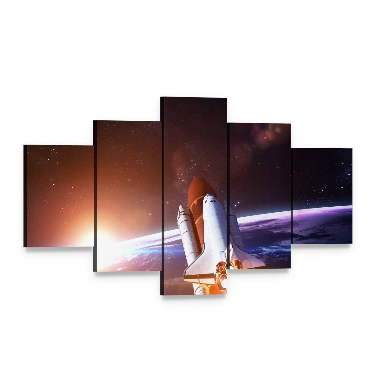 Space Shuttle Taking Off on a Mission Canvas Wall Art, 5 panel 5 Star layout gallery wrapped canvas set, angled product view