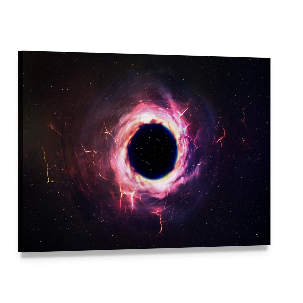 Black Hole Cosmic Vortex Illustration Canvas Wall Art, single panel gallery wrapped canvas, angled product view