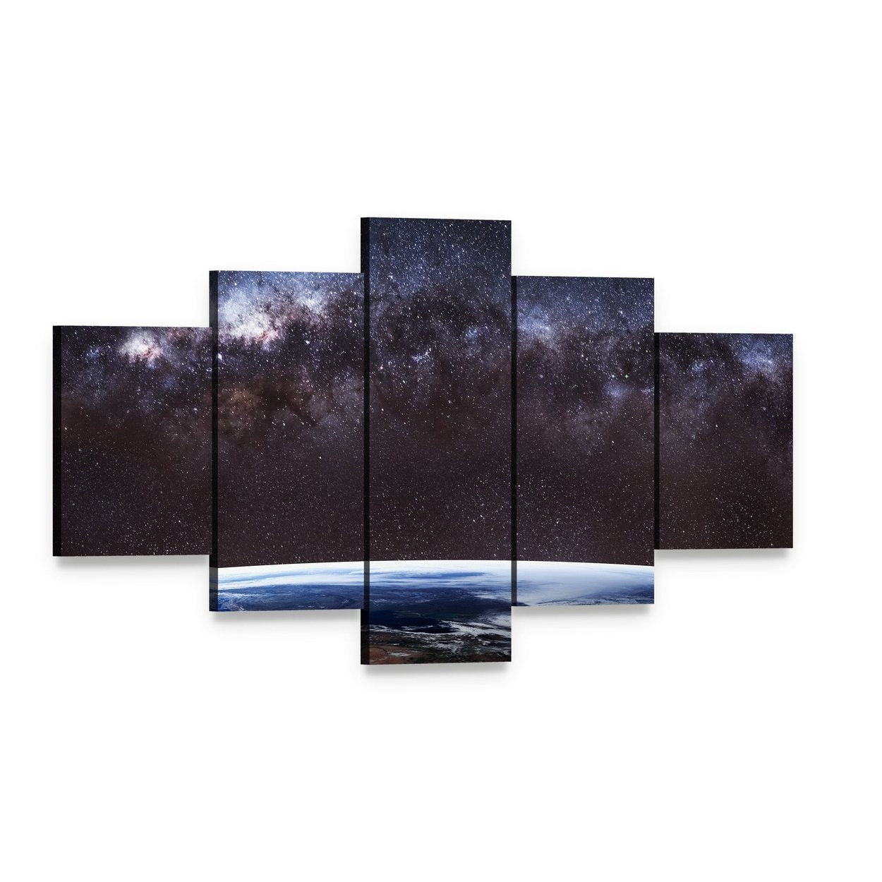 Planet Earth and Milky Way Canvas Wall Art, 5 panel 5 Star layout gallery wrapped canvas set, angled product view