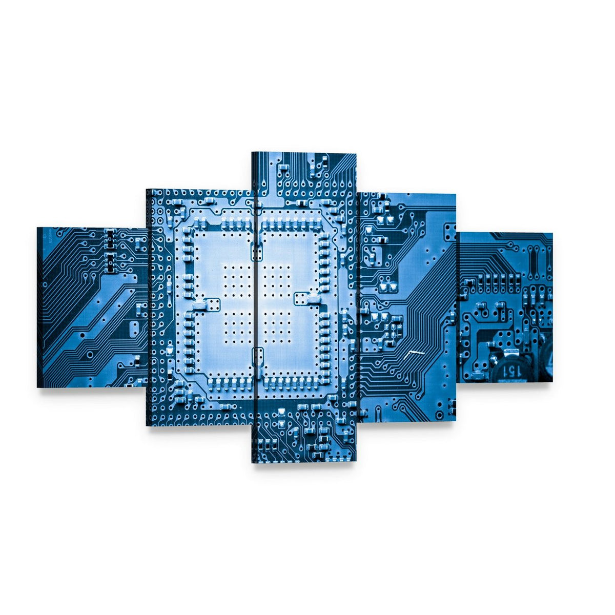 Microscopic Circuit Board Canvas Wall Art, 5 panel 5 Star layout gallery wrapped canvas set, angled product view