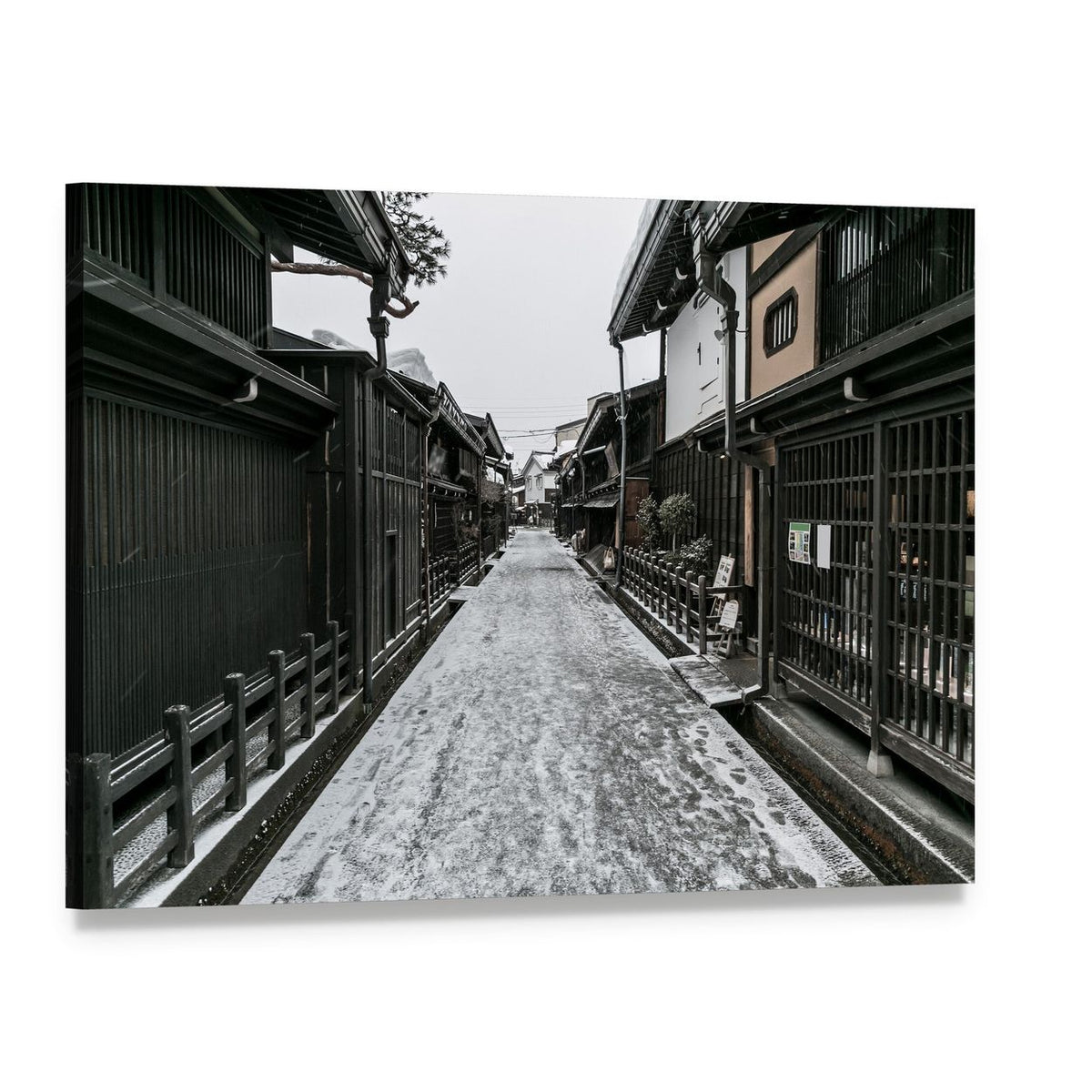 Snowy Street in Historic Takayama, Japan Canvas Wall Art, single panel gallery wrapped canvas, angled product view